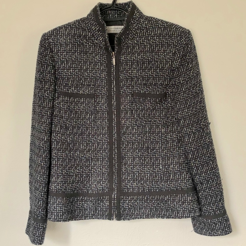 Tahari Zip Up Tweed Blazer Jacket Sz 10